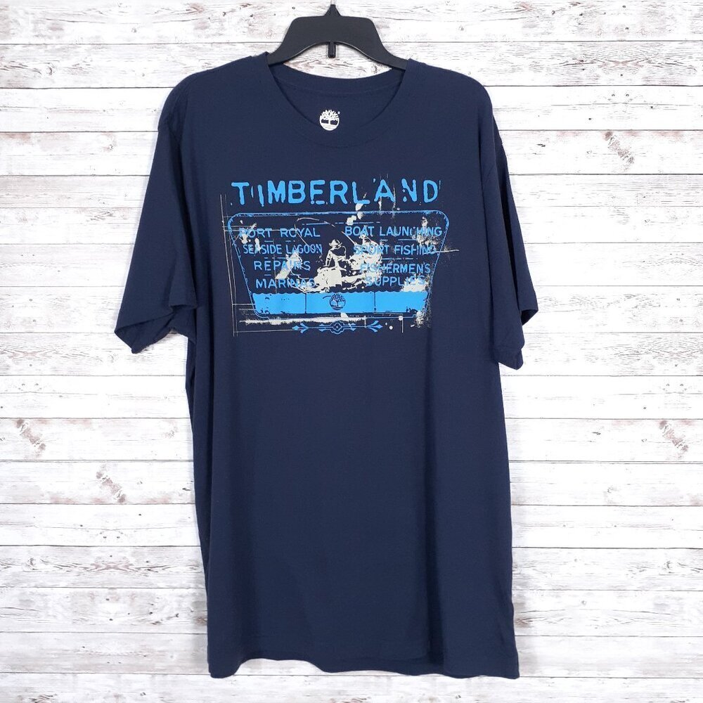 Timberland Mens Tee Shirt XL Short Sleeve Fishing Boat Blue 835
